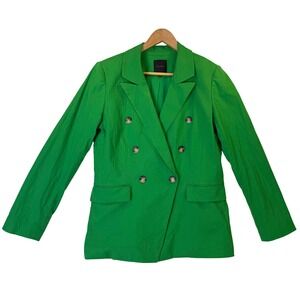 Alex Marie‎ Green Linen Blend Button Front Blazer Jacket Preppy Classic Size 10